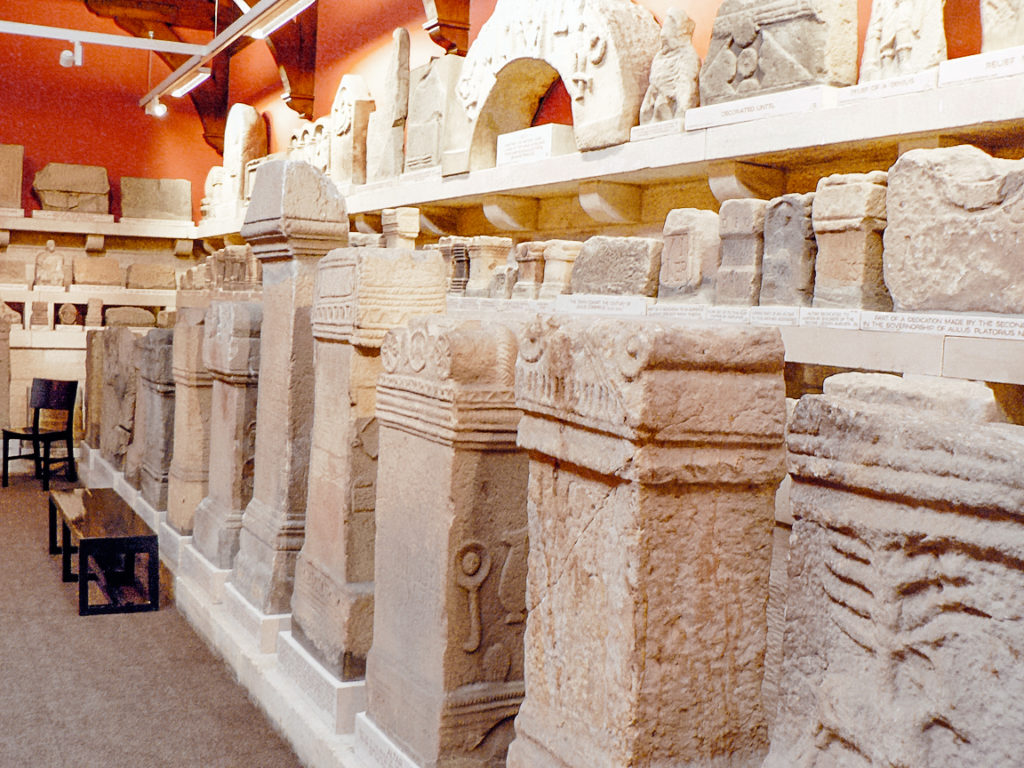 Roman pillars at Chester's Roman Fort Museum