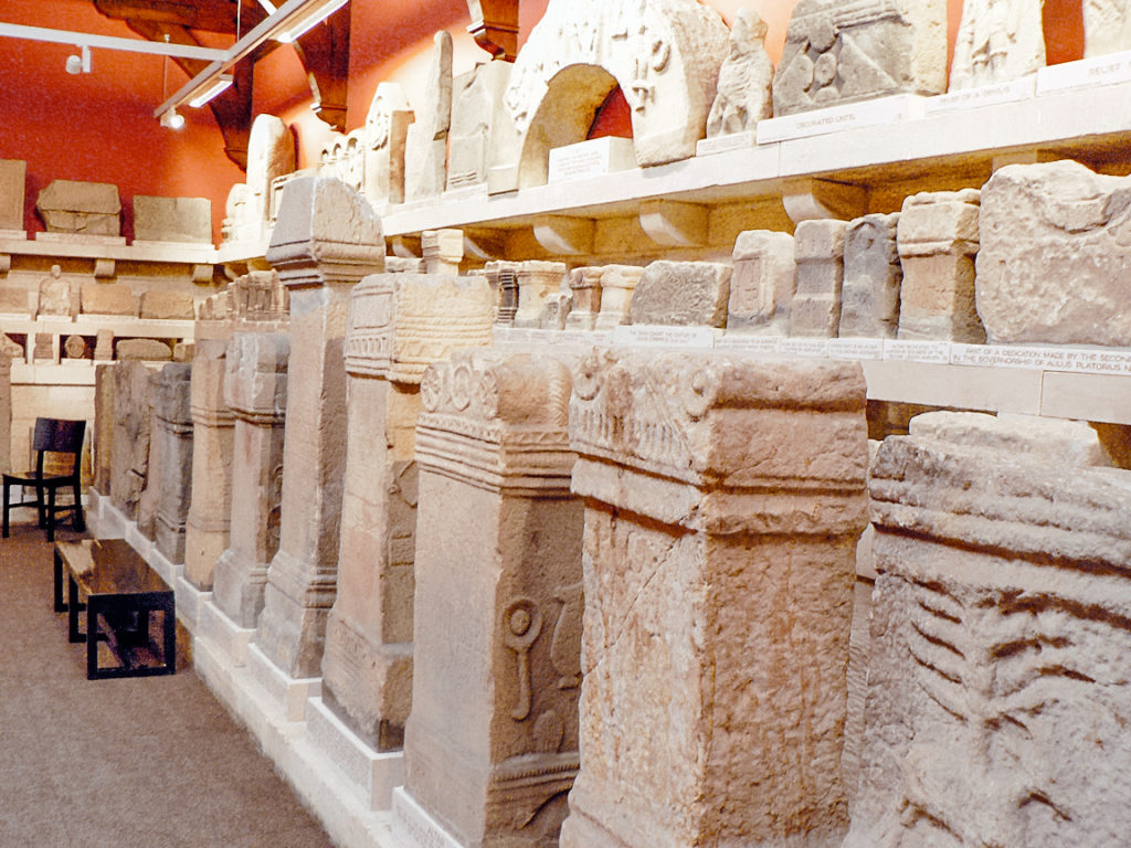 Roman pillars at Chester's Roman Fort Museum