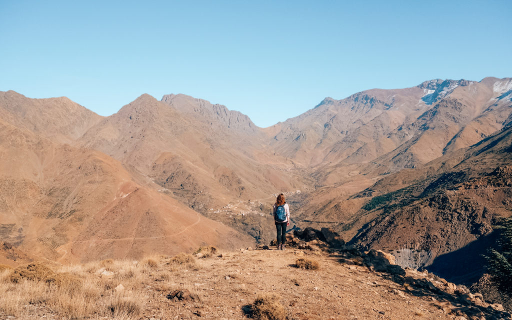 Woman overlooking Tizi n' Tamatert pass
