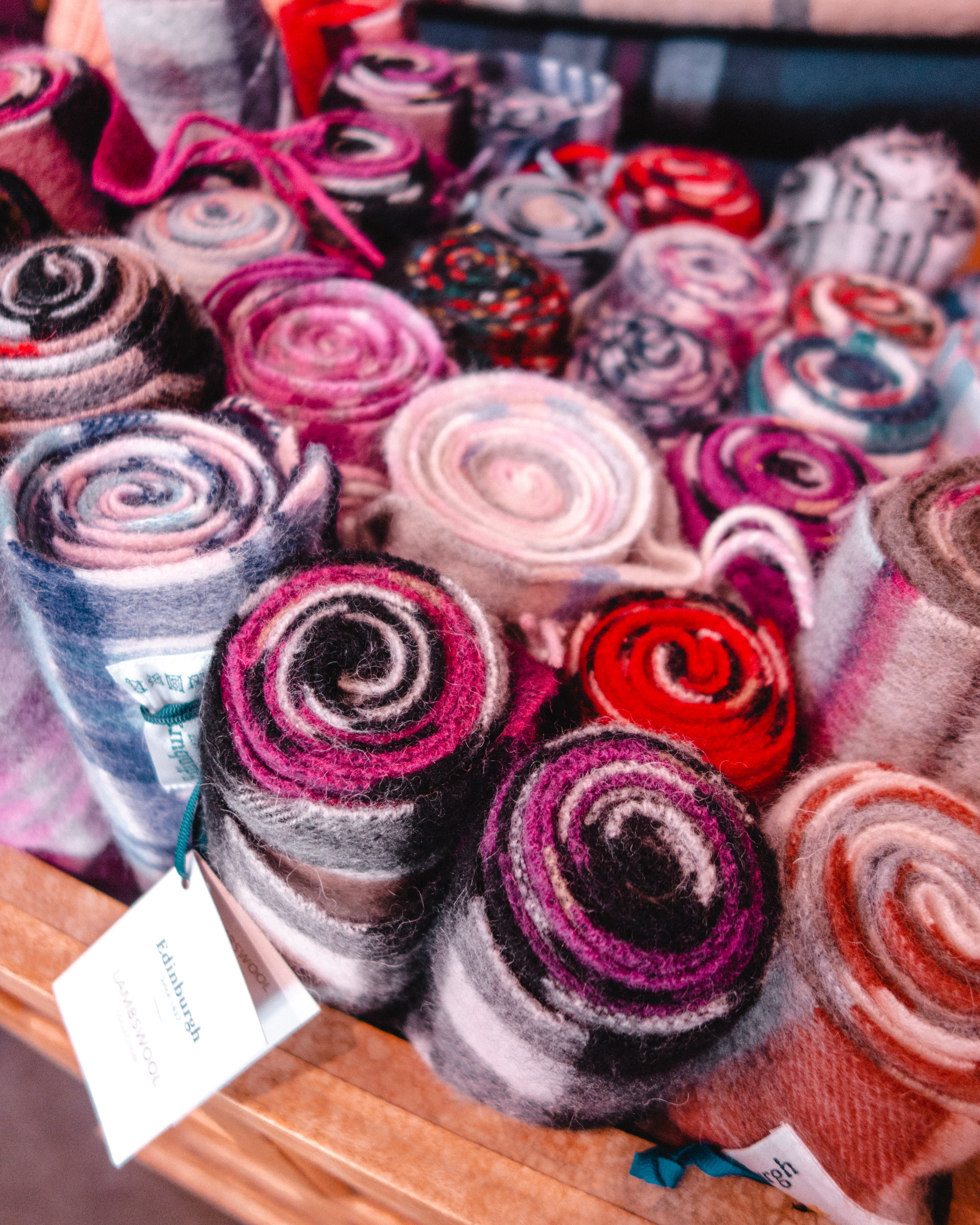 Tartan blankets in a wooden box