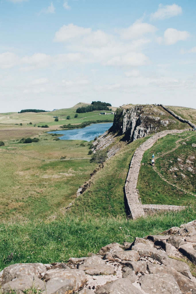 View over Northumbrian hills to Crag Lough and Hadrian's Wall