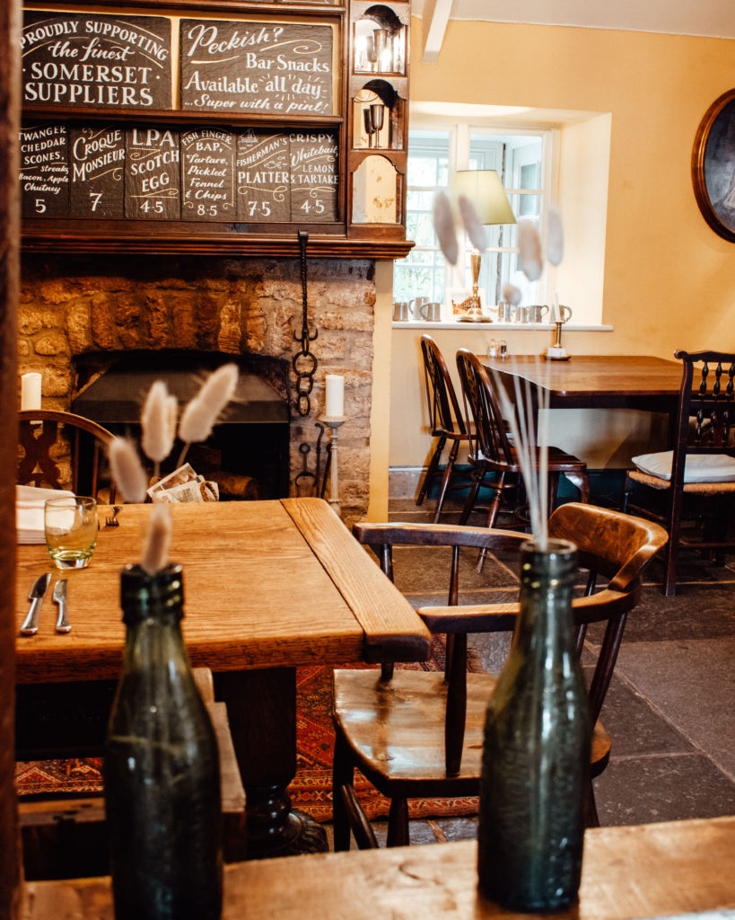 Specials blackboard displaying the origins of produce in a Somerset hotel