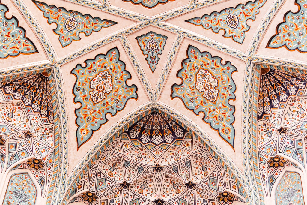 Colourful painted mosaic details in Sultan Qaboos Mosque, Muscat