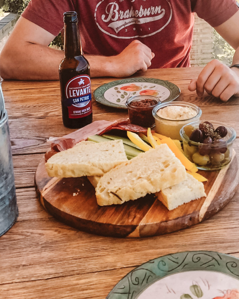 Mezze platter lunch and beer at Peligoni Deli