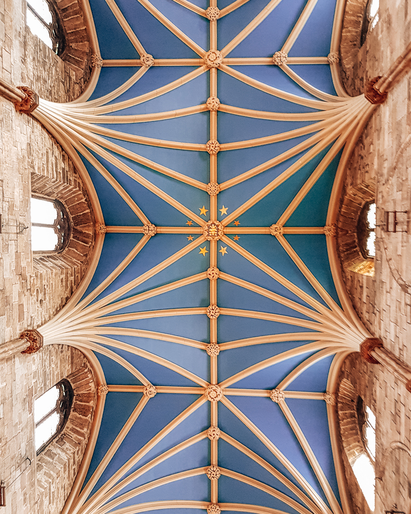 Intricate gold and blue ceiling of St Giles Cathedral