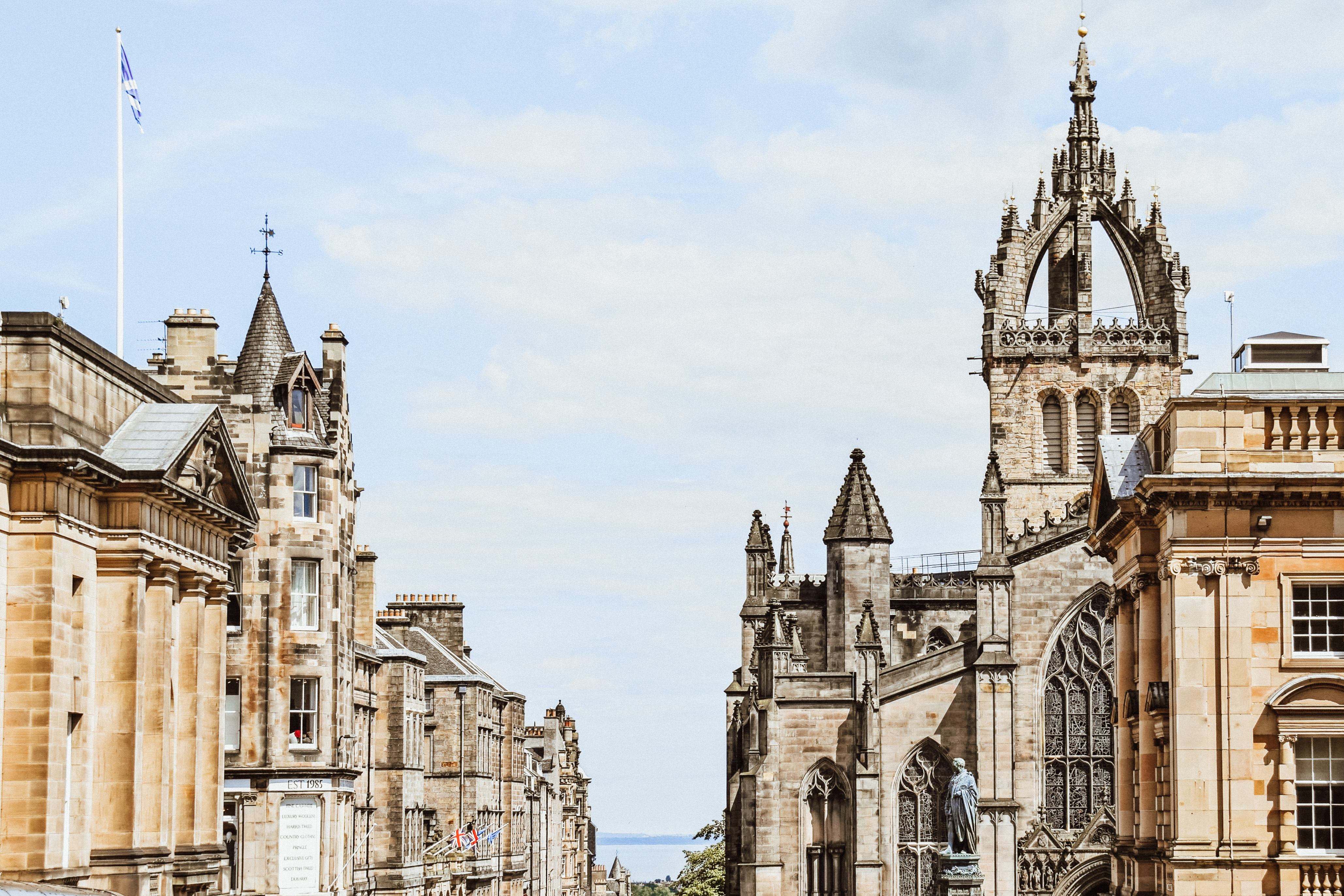 Ornate rooftops and St Giles Cathedral along the Royal Mile