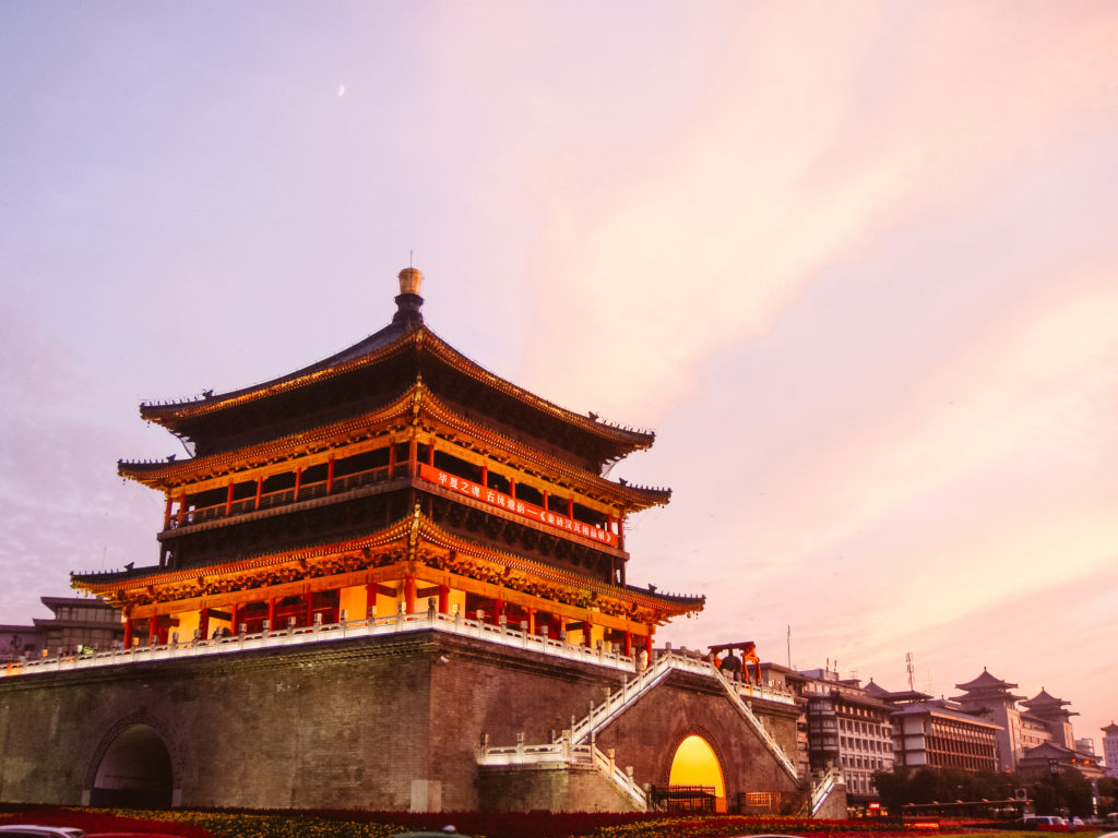 Xi'An Bell Tower lit up at night