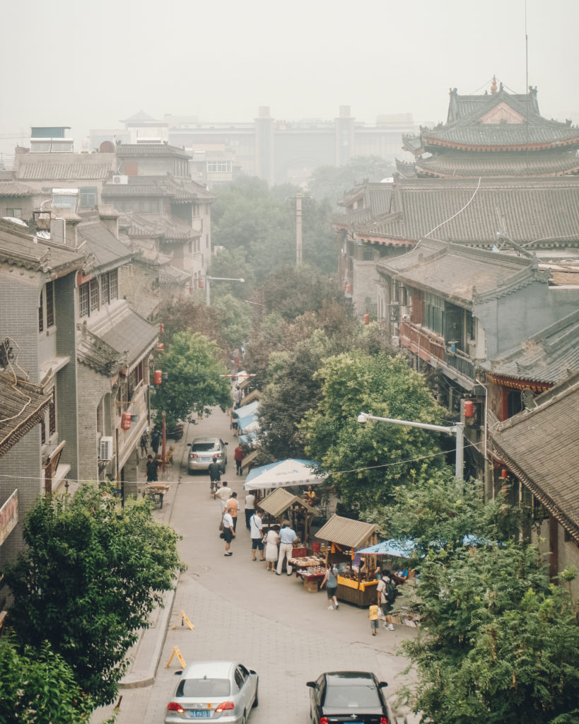 Smoggy weather over a traditional street in Xi'An