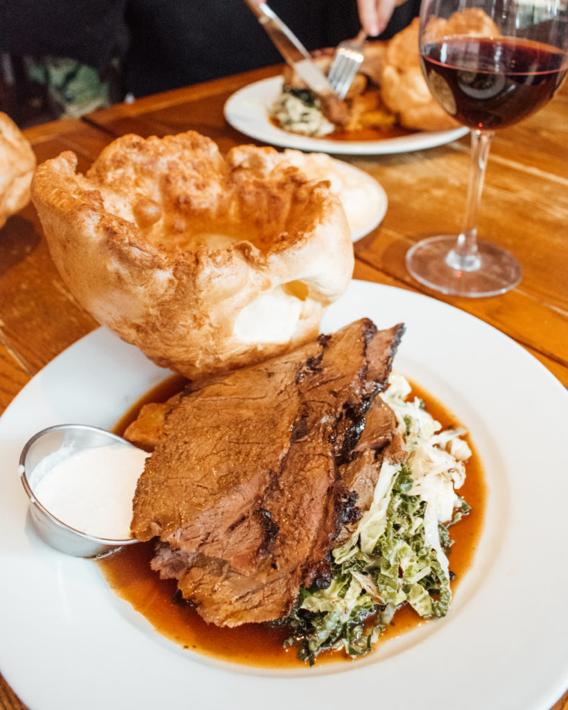 London pubs for Sunday lunch - beef roast with giant Yorkshire pudding at Prince Albert