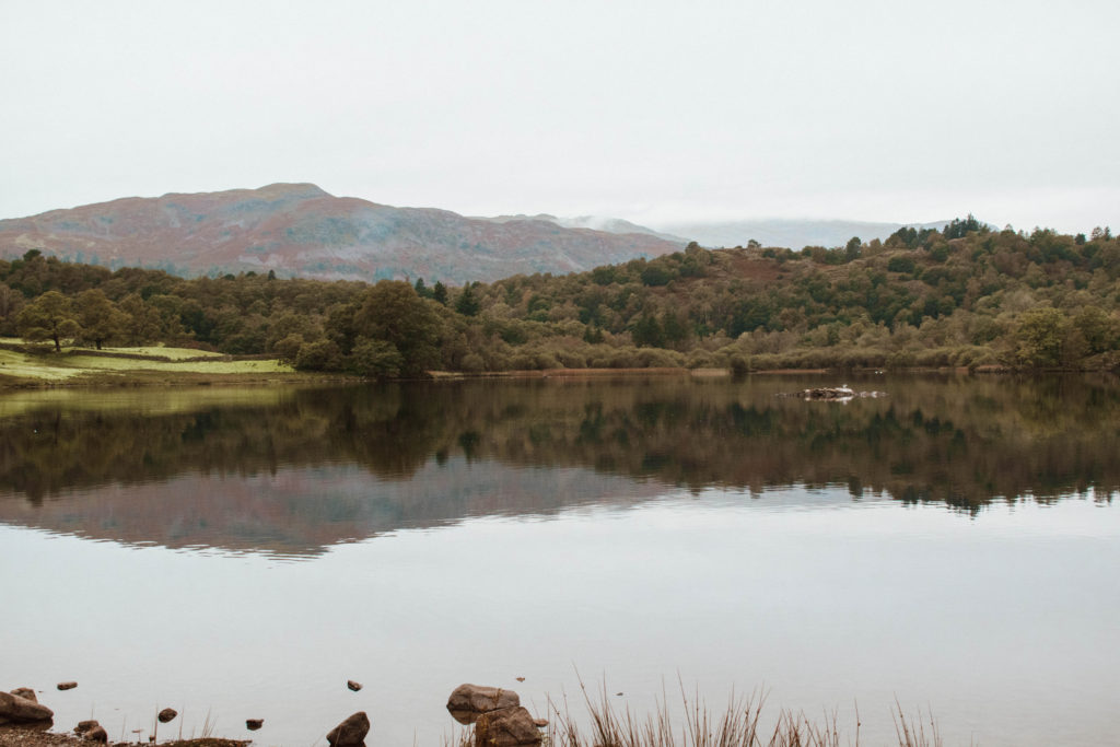 Reflections in Rydal Water of the mountains above Grasmere