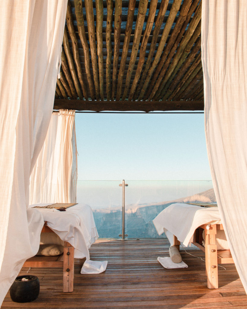 Two spa beds in outdoor cabin at Alila Jebel Akhdar