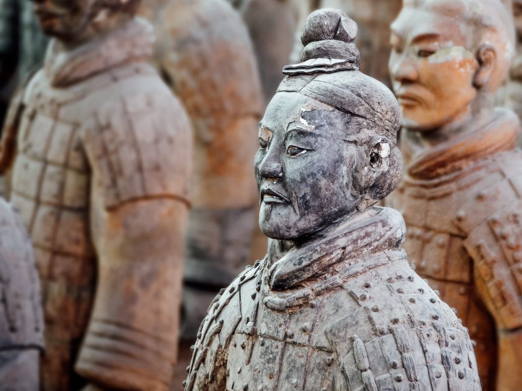 Close up of the head a terracotta warrior
