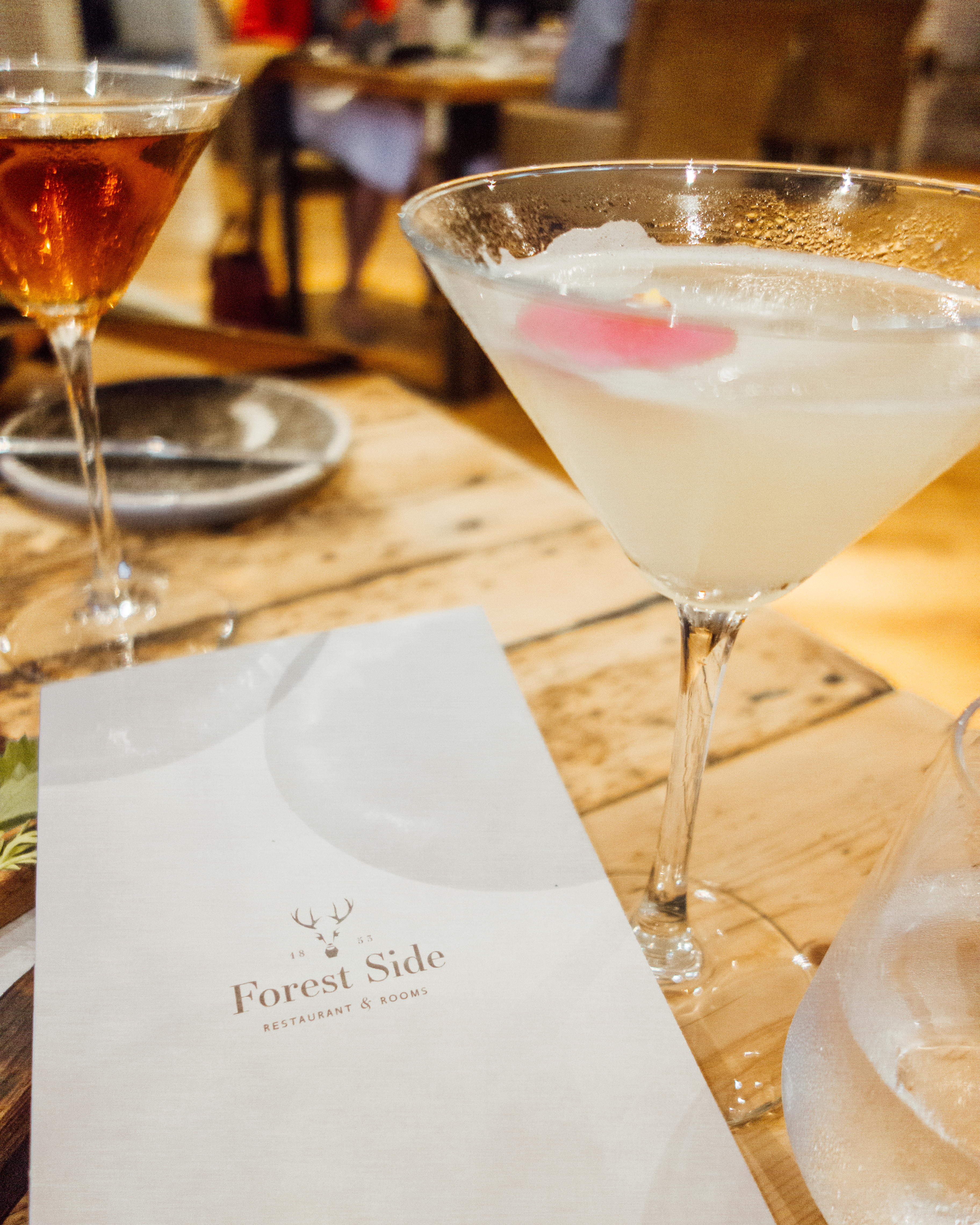 Lychee martini and menu at Forest Side Hotel