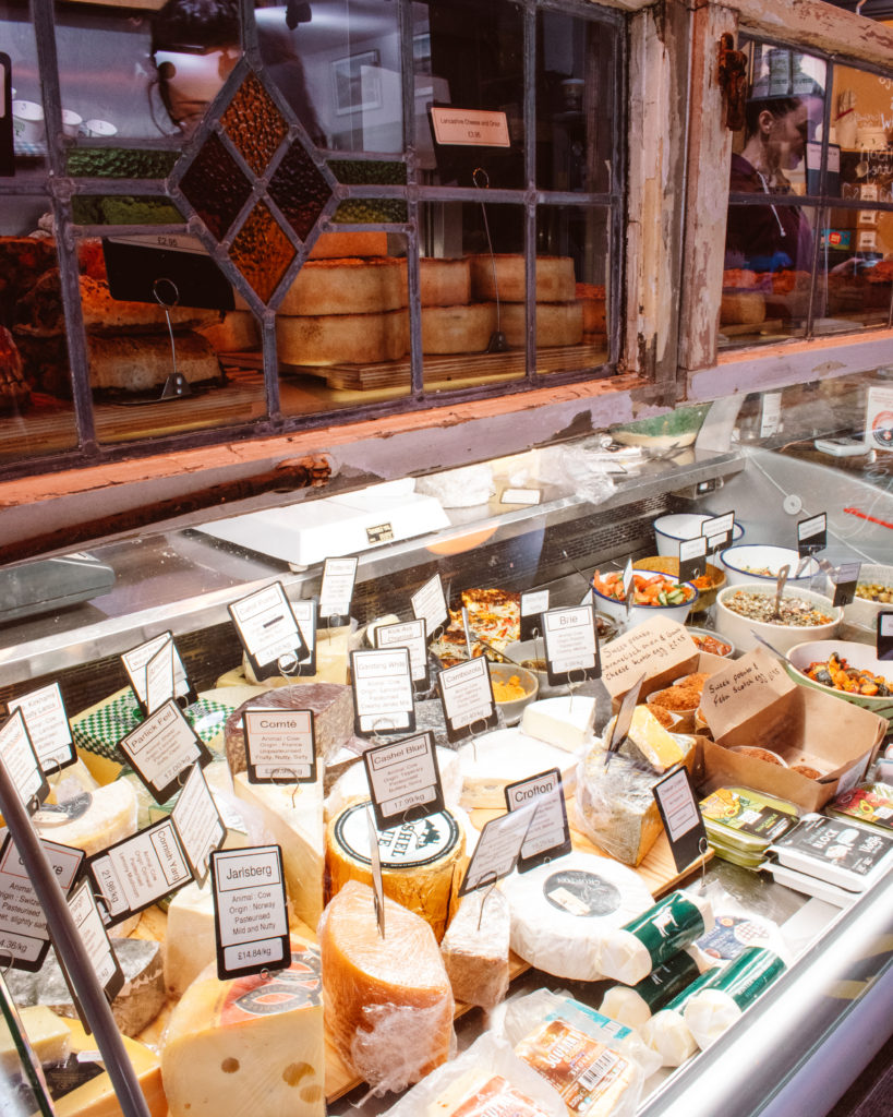 Cheese counter at Rattle Gyll Deli and Cafe in Ambleside