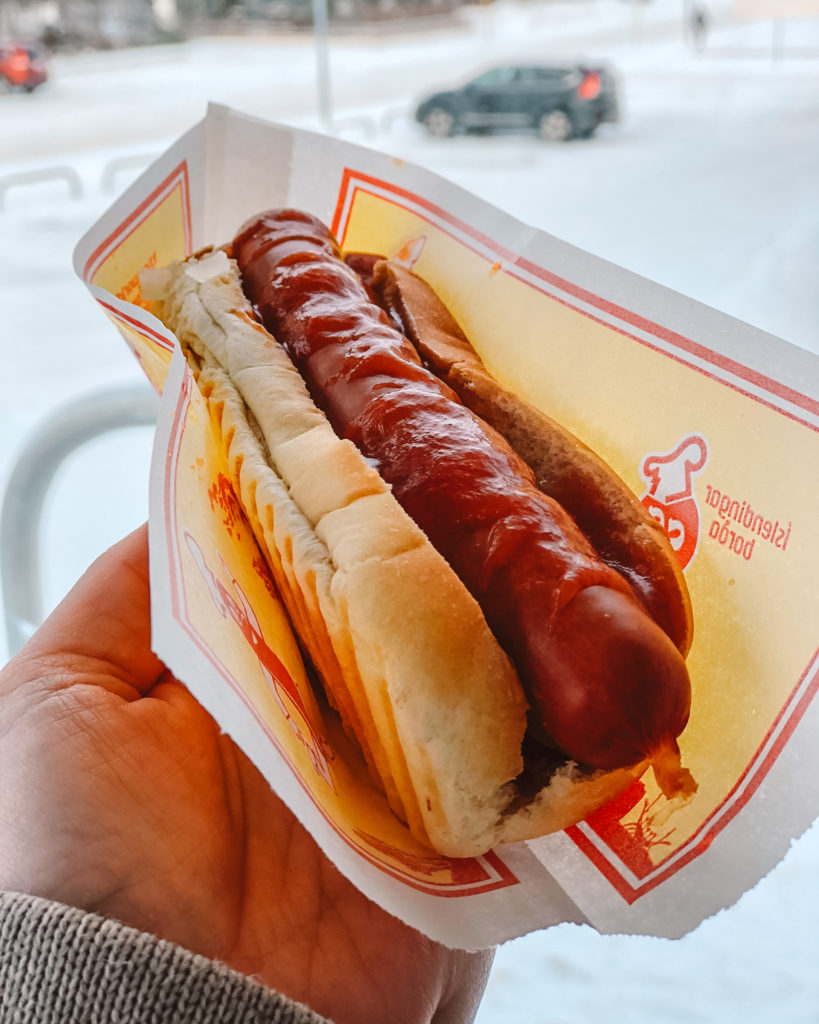 Must do Iceland tradition - a service station hot dog covered in ketchup!