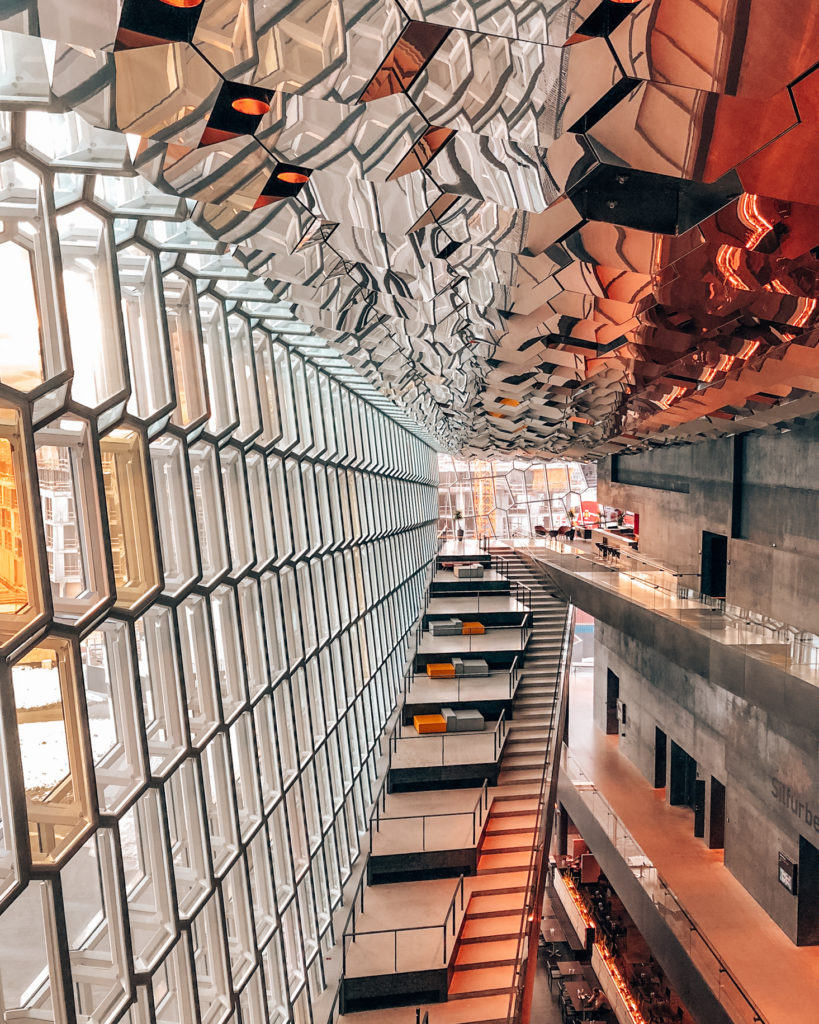 Coloured glass panes inside Reykjavik's Harpa Concert Hall