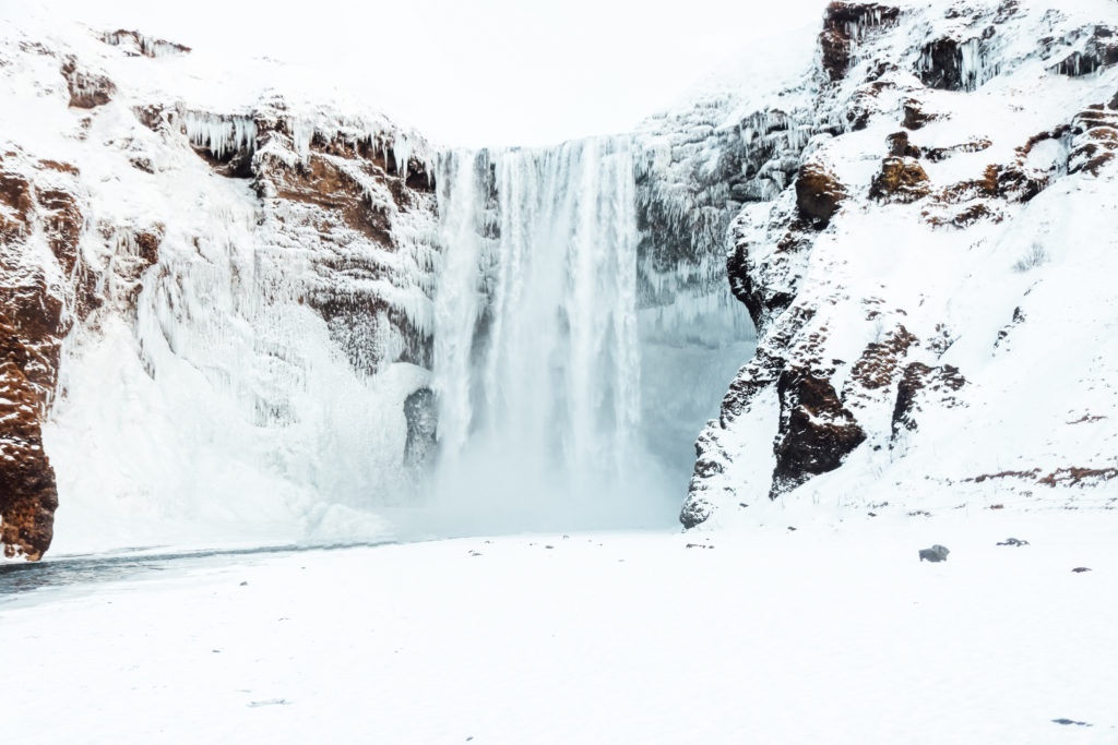 Skogafoss waterfall in the snow