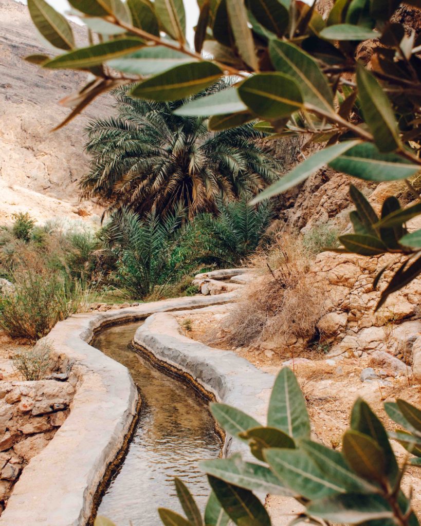 Traditional Omani irrigation system - the falaj - running through Wadi Arbaeen