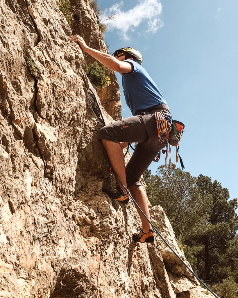Man rock climbing at Xalo/Jalon Valley. 