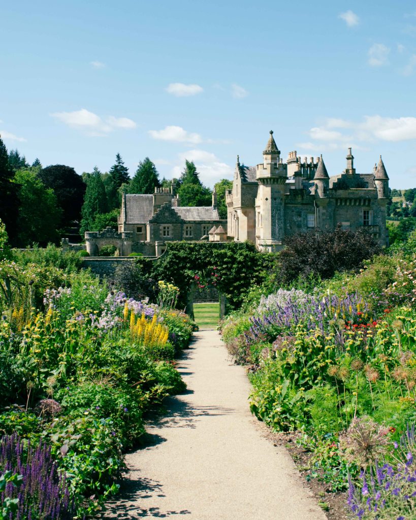 The gardens of at Abbotsford, the home of Sir Walter Scott, filled with summer flowers