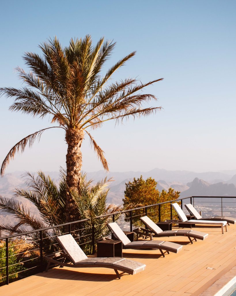 Where to Sleep in Oman - sun deck at The View, Jebel Shams