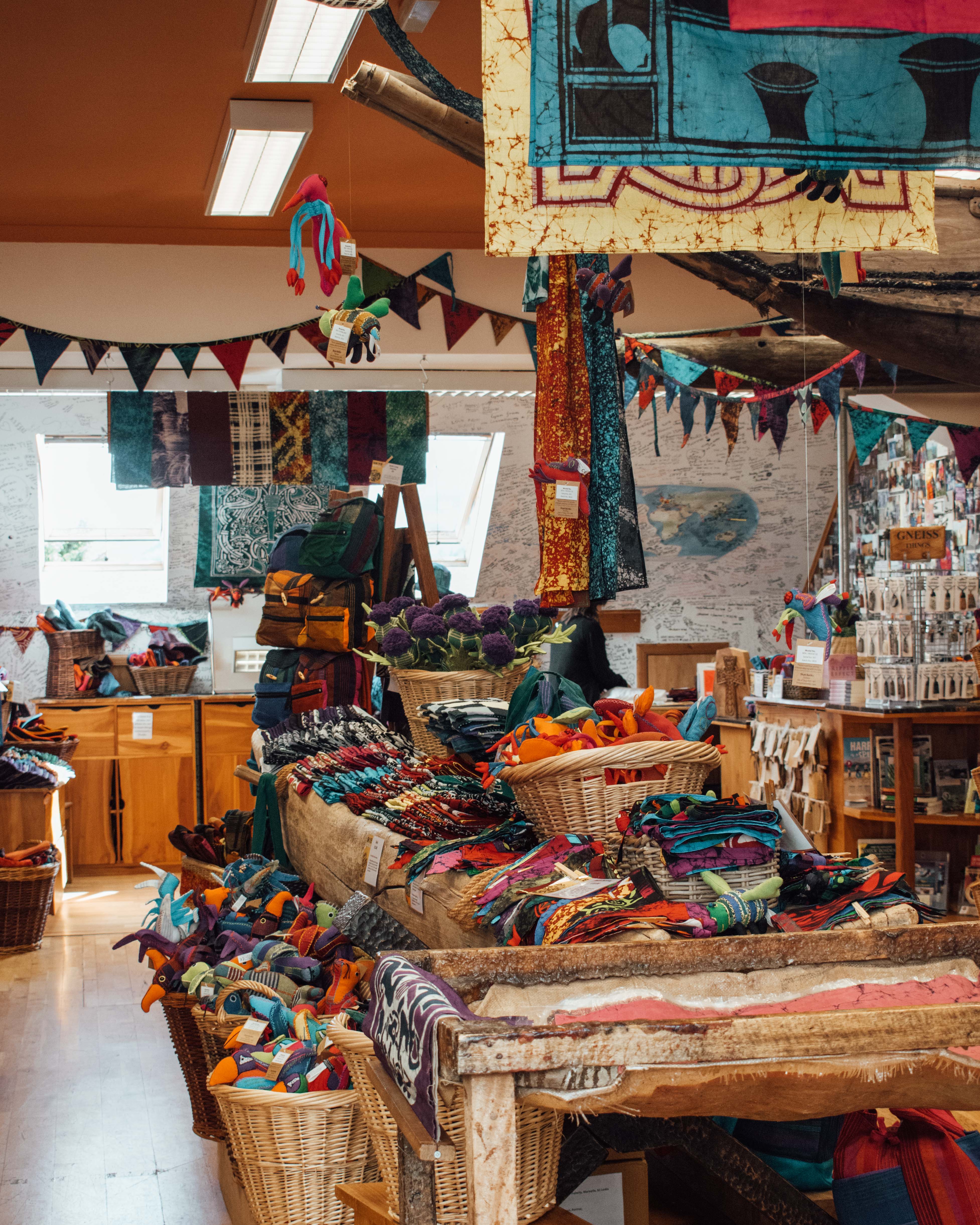 Colourful fabrics in a shop in Portree