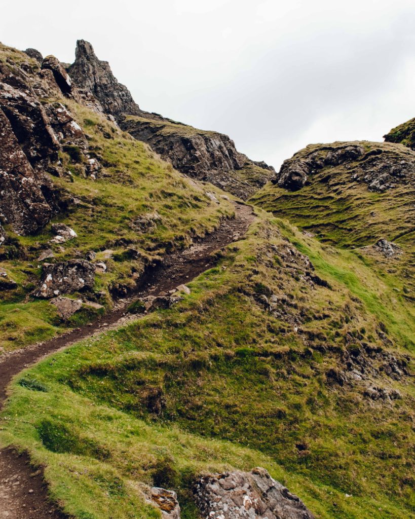 Path winding through the rugged landscape of the Quiraing, Skye
