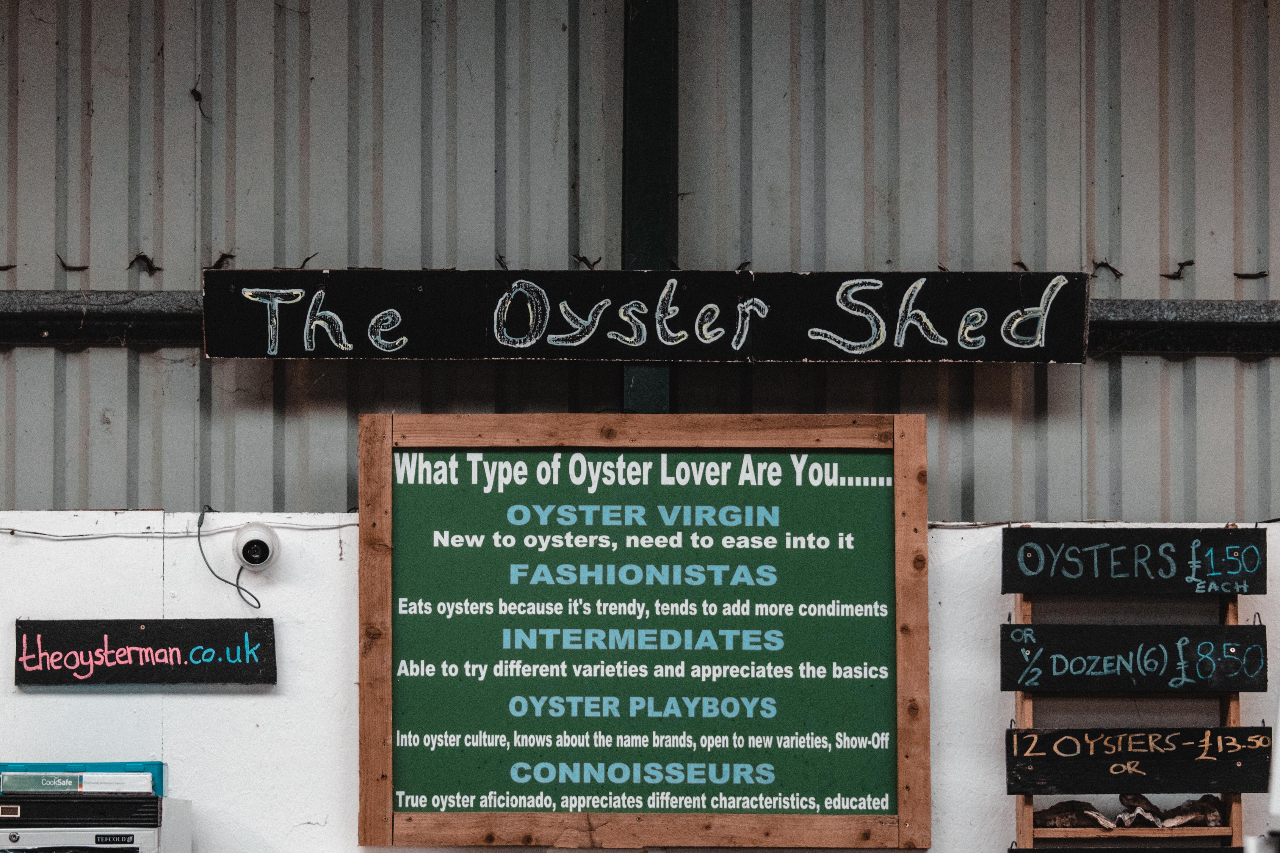 Menu at the Oyster Shed on Skye