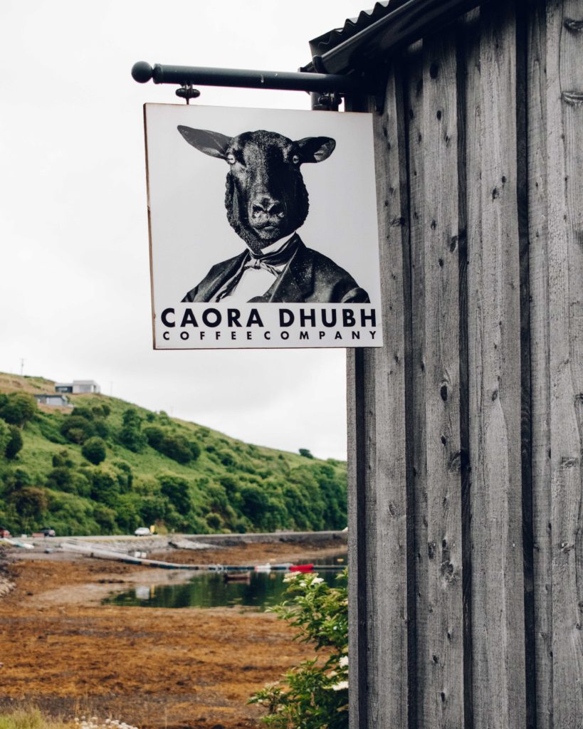Signage outside Cairo Dubh cafe on Skye 