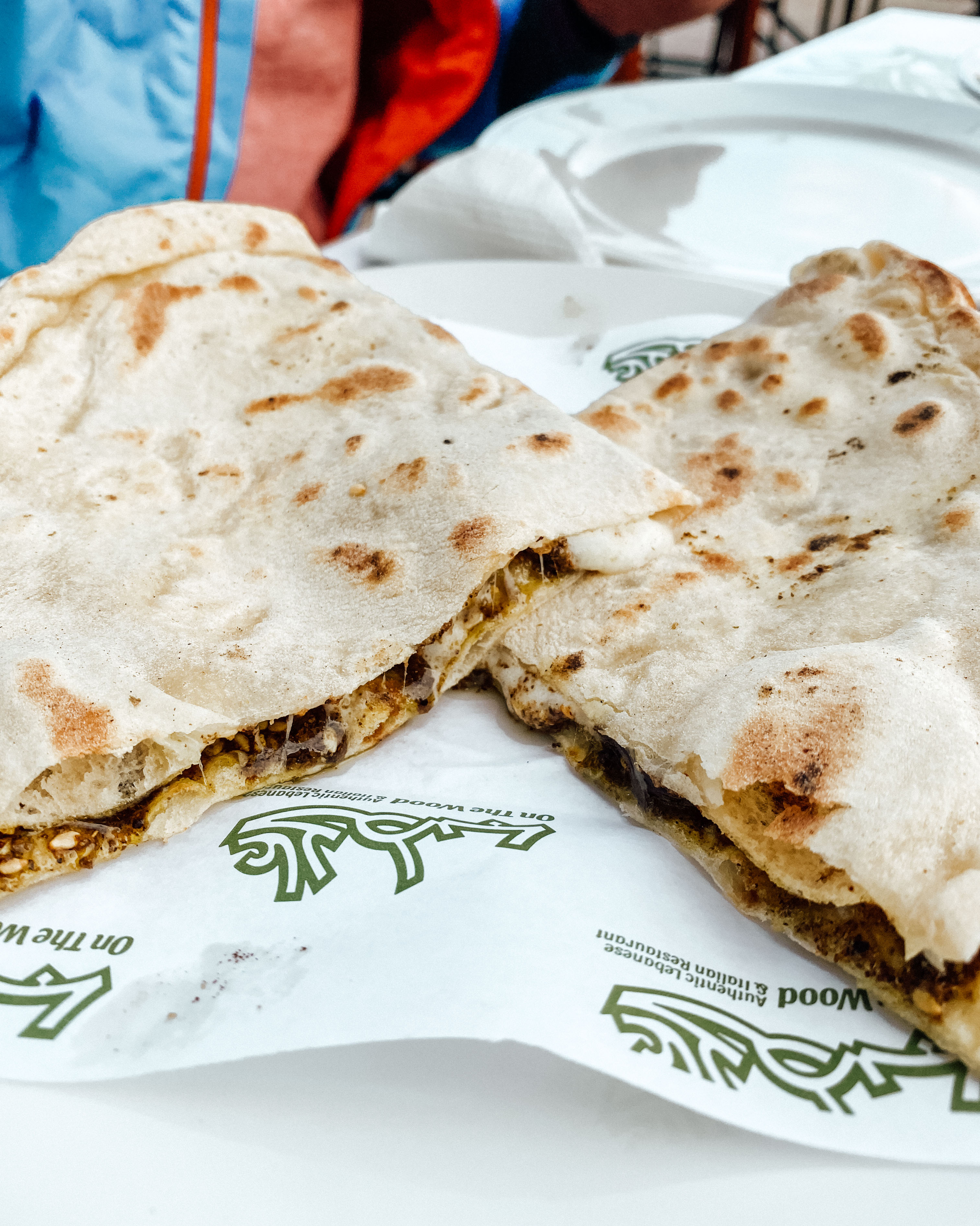 Zataar and cheese stuffed manakish at On the Wood, Muscat