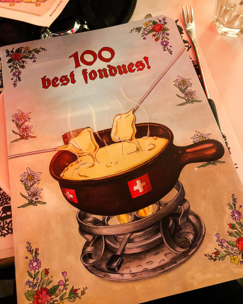 Fondue menu at Zunfthausrestaurant Pfistern Luzern