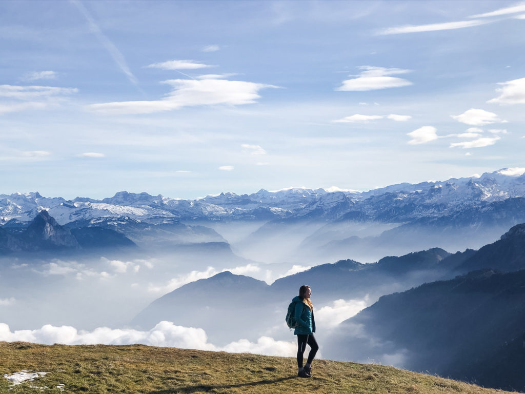Lucerne's Mountains - Woman standing on top of Mount Rigi