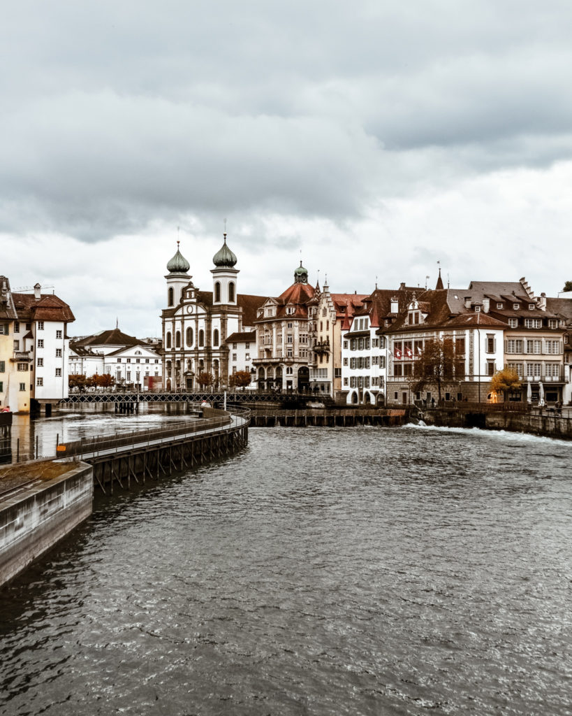 View down river in winter of Lucerne