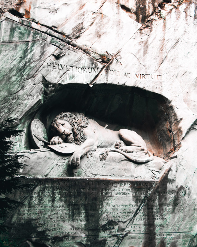 Close up detail of Lucerne's Lion Monument