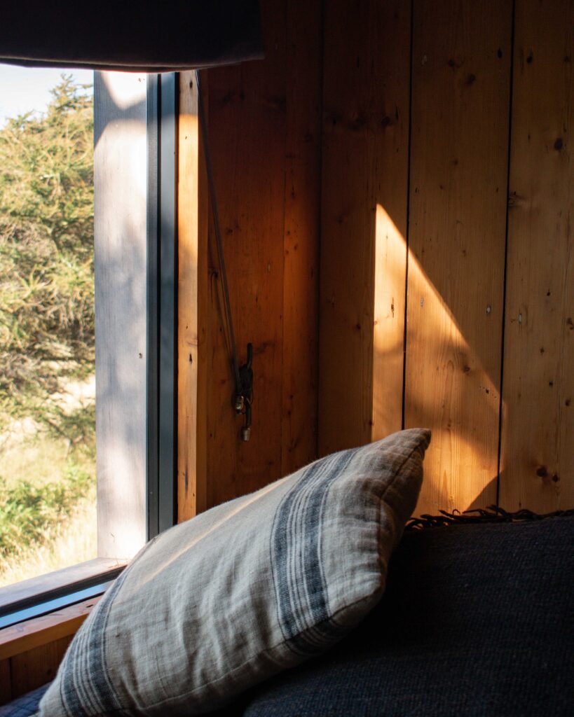Streak of sunlight on inside of wooden cabin