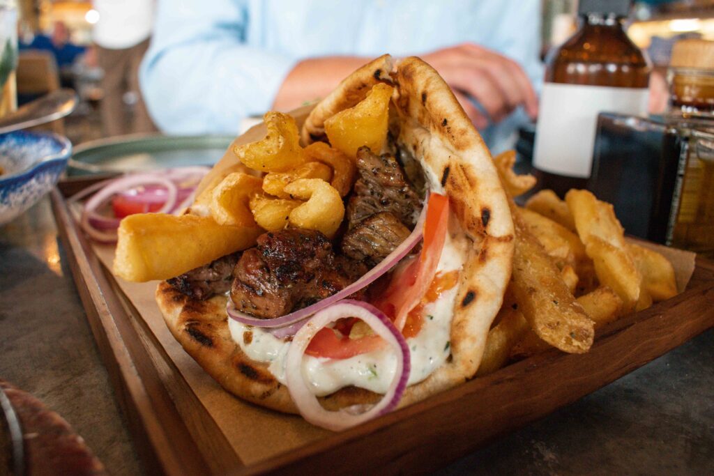 Close up of Greek wrap at Eat Greek Kouzina, Dubai