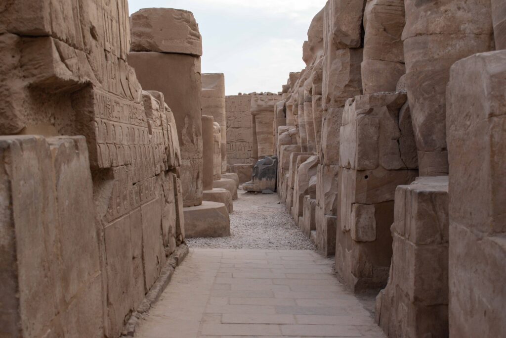Carved stone blocks at Karnak Temple, Egypt 