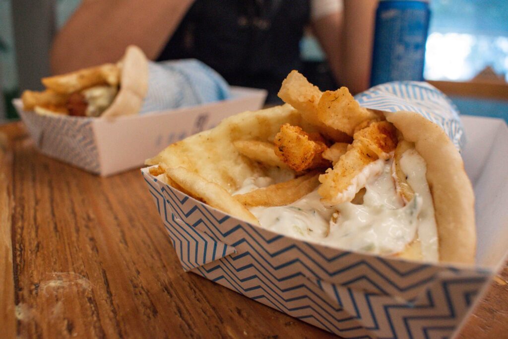 Close up of haloumi souvlaki at Seecoz, Zamalek, Cairo
