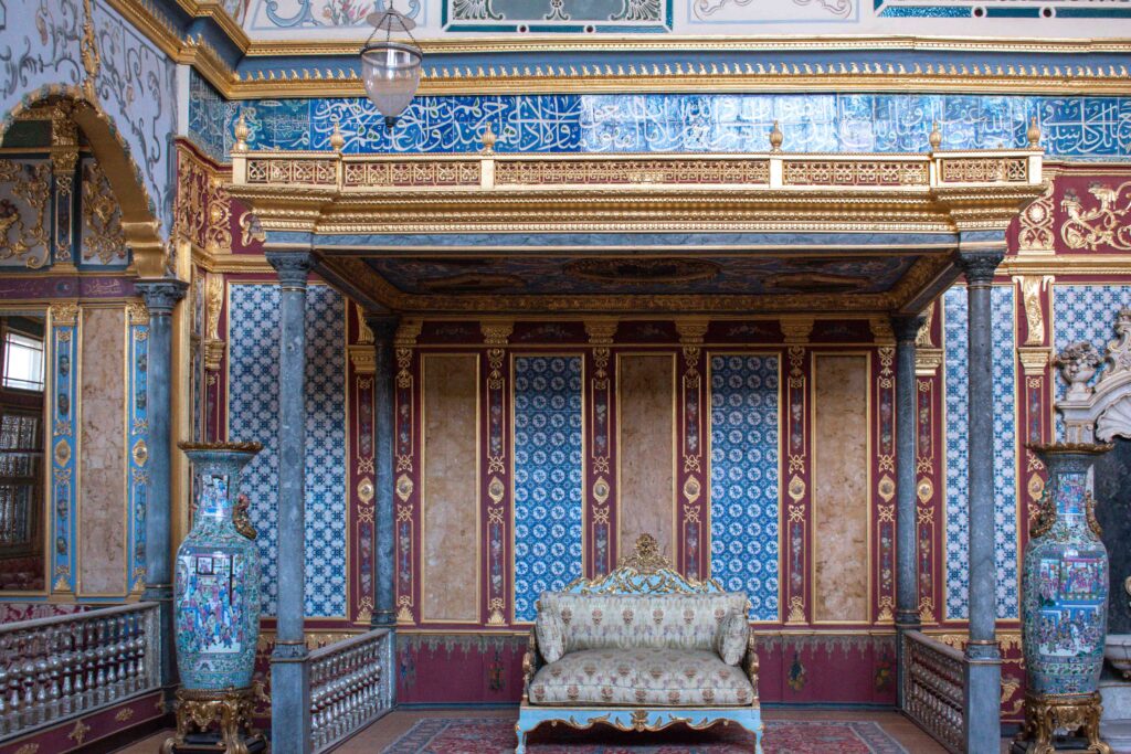 Intricately tiled room inside Topkapi Palace's harem, Istanbul