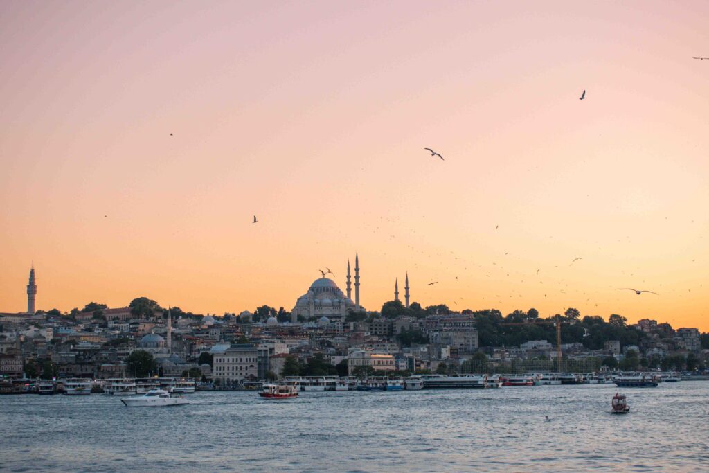 Istanbul's skyline at sunset