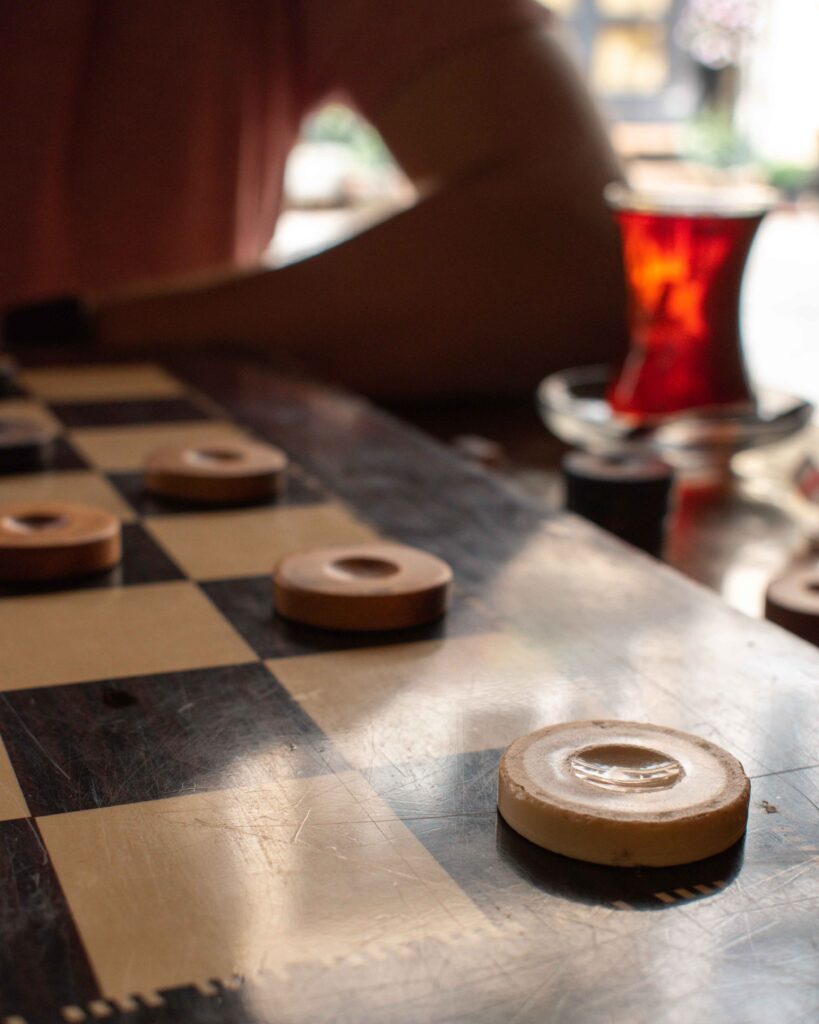 Close up of a game of draughts