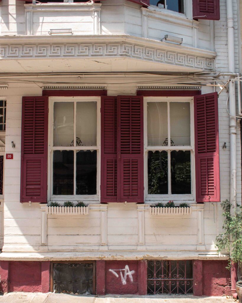 Red shutters on a White House in Istanbul 