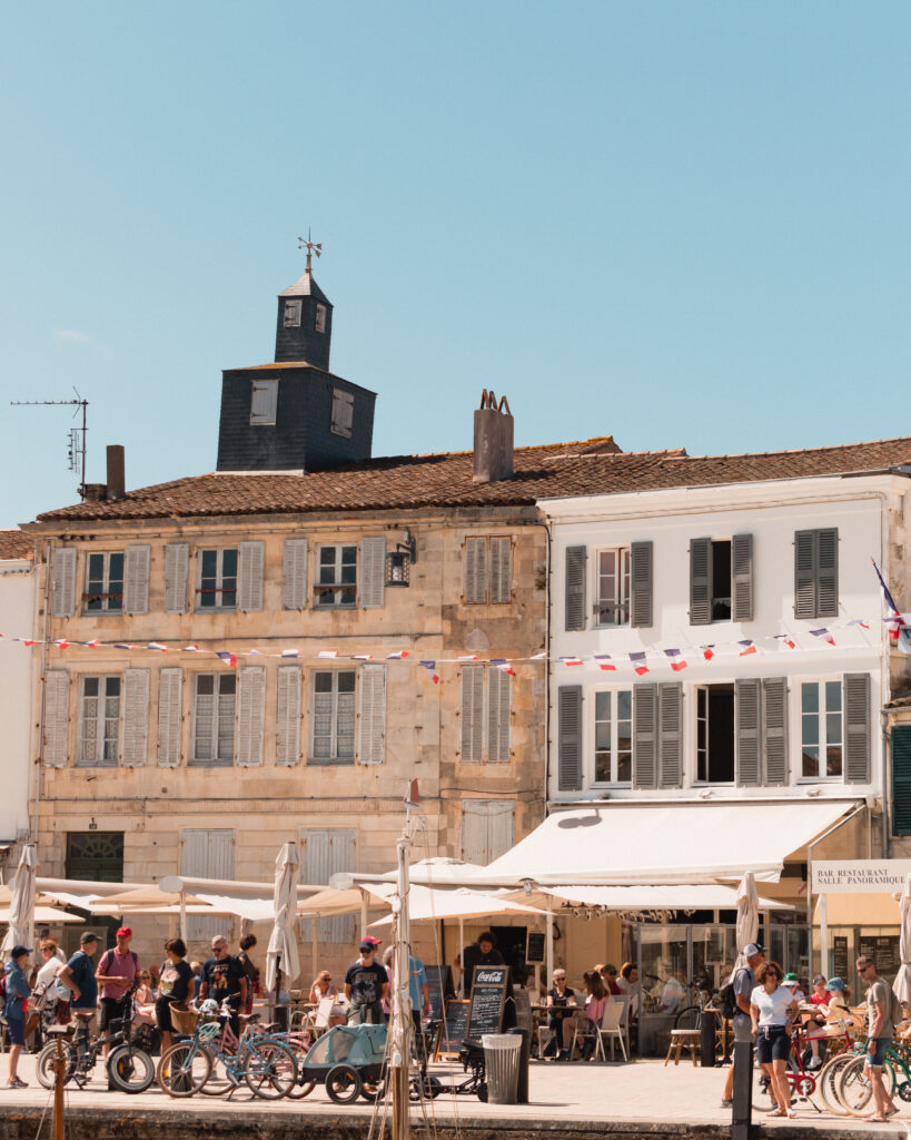 Buildings along the harbour front of La Flotte.